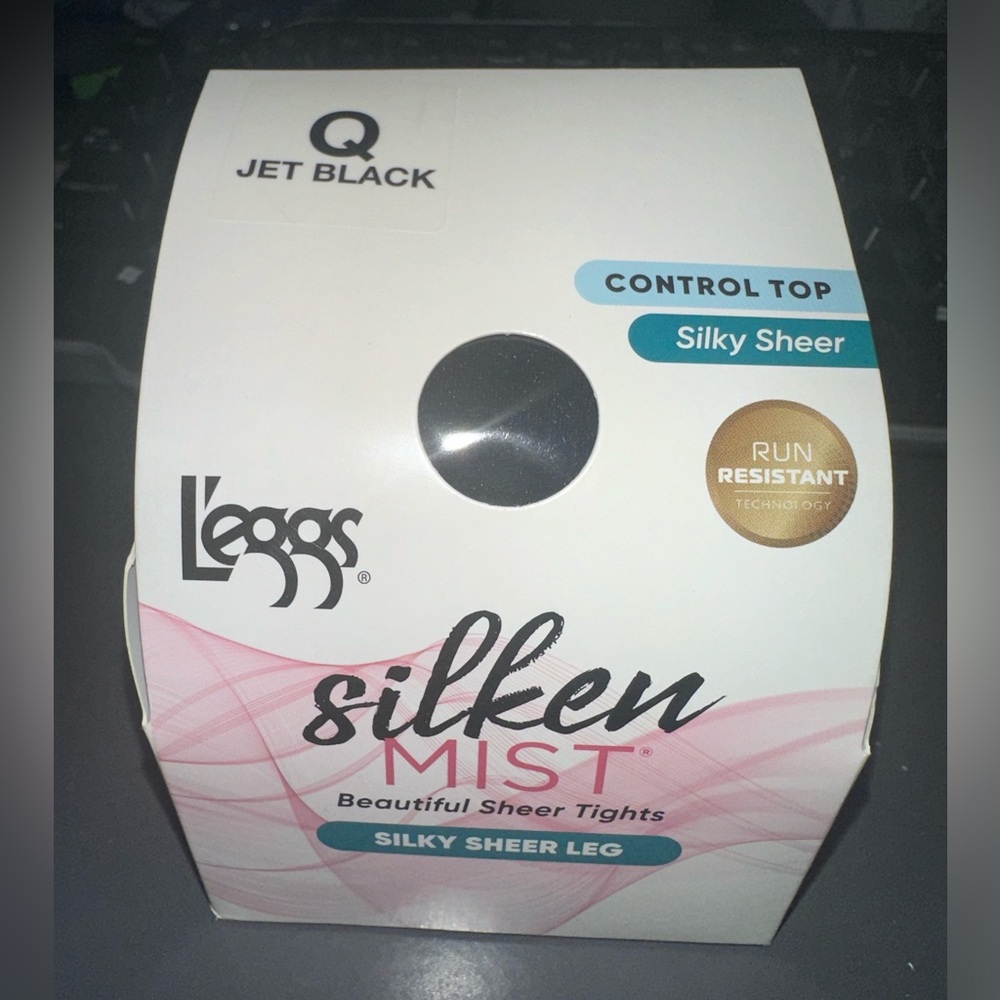 L’eggs Silken Mist Control Top Pantyhose Size Q Color Is Jet Black 97928